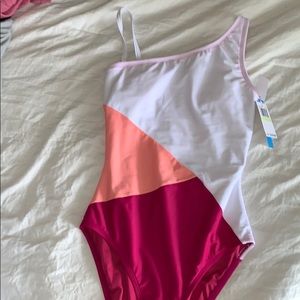 NWOT Bleu Rod Beattie Pink and Orange One-Shoulder Swimsuit